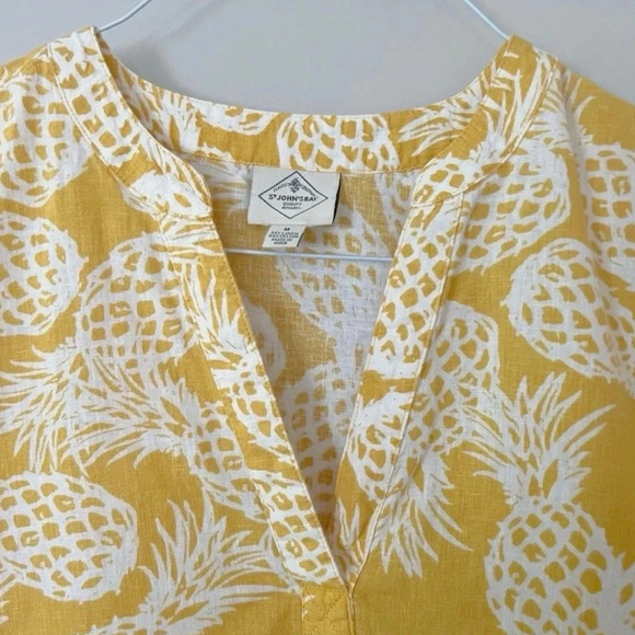 St John’s Bay Yellow Pineapple Print Women's Top linen Ptp 22” oversized xs - Picture 7 of 7
